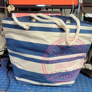 Victoria's Secret Nautical Blue and White Tote 11" X 17"